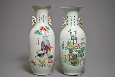 19-20世纪 粉彩人物双耳瓶 两件